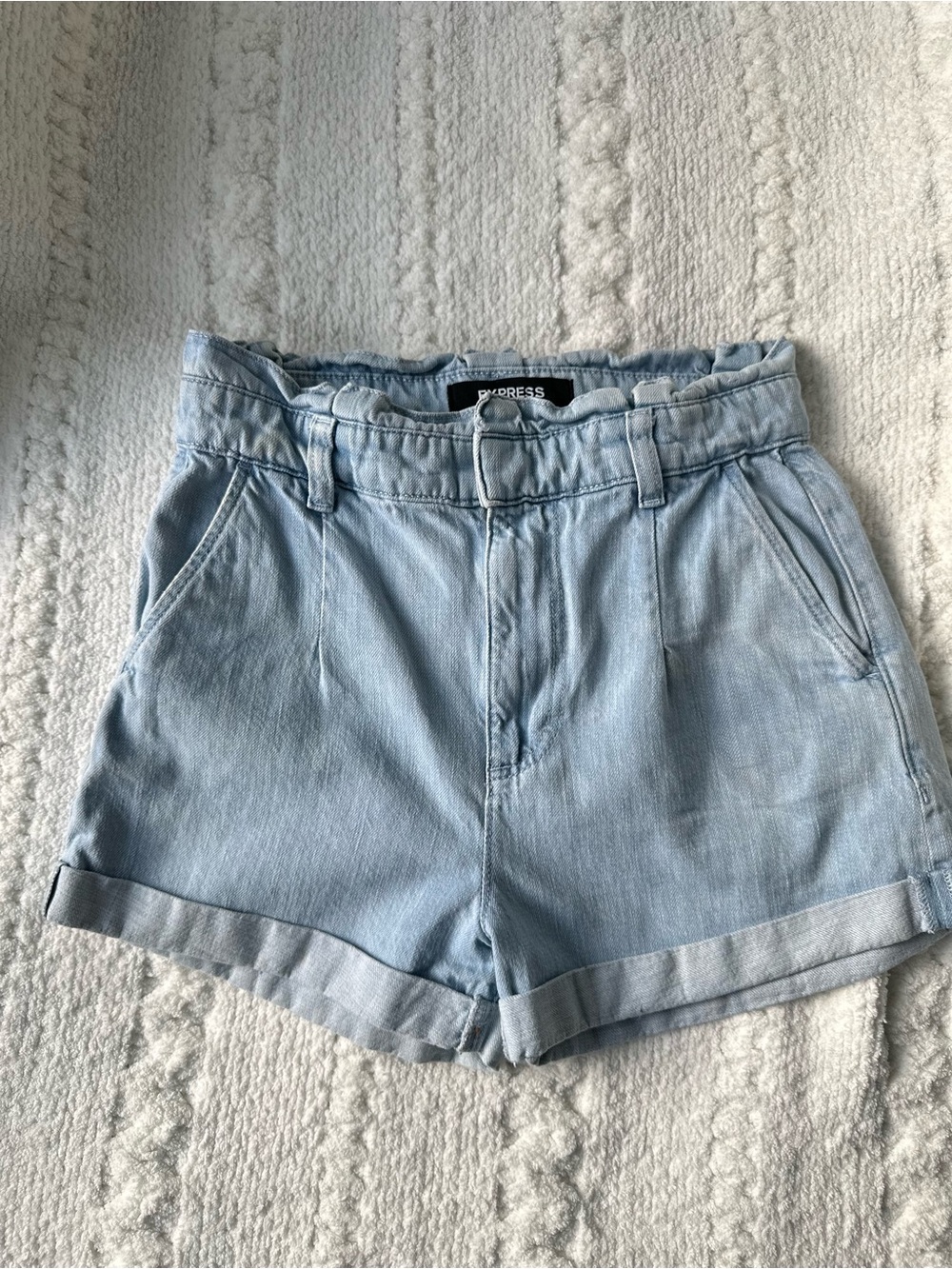 Express Light Blue Paperbag Extra High Waist Denim Shorts size 4